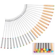 Garfos para fondue Zxmissu, kit com 24 unidades, 24,5 cm, aço inoxidável e madeira Garfos para fondue Zxmissu, kit com 24 unidades, 24,5 cm, aço inoxidável e madeira