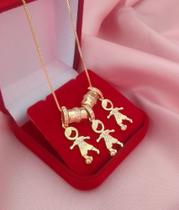 Gargantilha 3 meninos, Colar três filhos Banhado a Ouro 18k Gargantilha 3 meninos, Colar três filhos Banhado a Ouro 18k