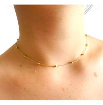 GARGANTILHA BOLINHAS 3MM EM OURO 18K/750 MALHA ELOS-LONGOS - 40,5cm