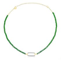 Gargantilha Chocker Cristais Esmeralda Retangulo Cravejado