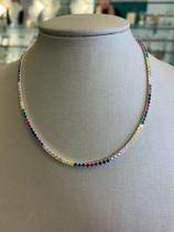 Gargantilha chocker de prata 925 com pedras de Zirconia colorida