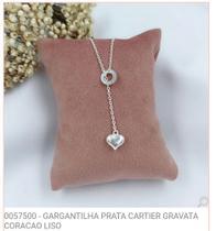 Gargantilha Chocker Gravata Com Coração Liso de Prata Legítima 925