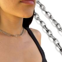 Gargantilha Choker Elo Alongado 5 Mm Colar Prata Aço Inox Gargantilha Choker Elo Alongado 5 Mm Colar Prata Aço Inox