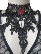 Gargantilha Choker Vitoriana Em Renda Com Cristal preto:modelo1 Gargantilha Choker Vitoriana Em Renda Com Cristal preto:modelo1