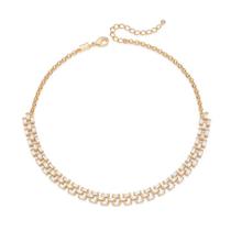 Gargantilha colar choker banhado ouro 3x 24k 18k e 22k feminino elo português cravejado pedra zircônias 40 cm 35 cm rommanel 532509