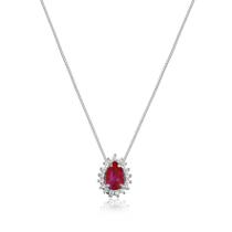 Gargantilha Colar Feminino de Ouro Branco 18k Com Zircônia Vermelha Gota