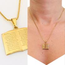 Gargantilha Colar Feminino Folheado a Ouro 18 k Pingente Bibilia Sagrada Evangelico