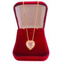 Gargantilha Colar Feminino Folheado a Ouro 18 k Pingente Coração Cristal Rosa Zircônias Cravejadas