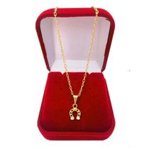Gargantilha Colar Feminino Folheado a Ouro 18 k Pingente Ferradura Cavalo Country Zircônias Cravejadas
