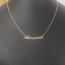gargantilha colar feminino folheado dourado escrito abençoada por deus gargantilha colar feminino folheado dourado escrito abençoada por deus