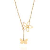 Gargantilha Com Flor E Borboleta Folheada Rommanel 531162 Cor:Dourado