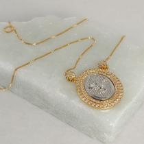 Gargantilha com oval cravejado e esp. santo montado