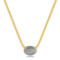 Gargantilha Com Pingente Oval Cravejado Folheada A Ouro Gargantilha Com Pingente Oval Cravejado Folheada A Ouro