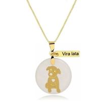Gargantilha Com Pingente Pet Vira-Lata Banhado a Ouro Gargantilha Com Pingente Pet Vira-Lata Banhado a Ouro