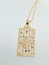 Gargantilha: Coração cravejado em zirconias colorida Banhado em ouro 18k Gargantilha: Coração cravejado em zirconias colorida Banhado em ouro 18k