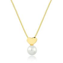 Gargantilha Coração Liso Com Pérolas Shel Folheado A Ouro Gargantilha Coração Liso Com Pérolas Shel Folheado A Ouro