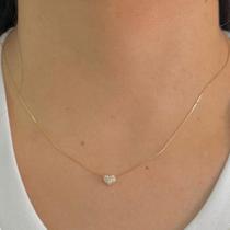 Gargantilha Coração Redondo Cravejado Ouro 18K 750 Veneziana 45cm
