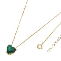 Gargantilha Coração Verde Ouro 18k Pedra Esmeralda