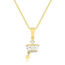 Gargantilha Coroa Estrela Pendurada Foheada Ouro Zircônia Gargantilha Coroa Estrela Pendurada Foheada Ouro Zircônia