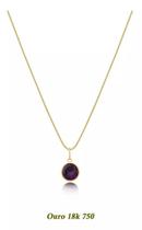 Gargantilha Corrente Veneziana Ouro18k 50cm + Ponto De Luz Zircônia Ametista Roxa