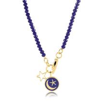 Gargantilha Cristais Safira Ping Mão No Universo Folheada