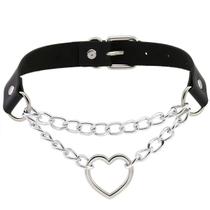 Gargantilha De Couro Choker Corrente Pingente Coração Coleira Gótica Punk Kawaii Cosplay Lolita E-girl e Mística