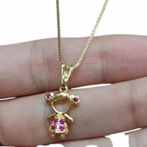 Gargantilha De Menina Com Zircônia Rosa Folheada A Ouro 18K Antialérgica - GPRI20 - PRI Style Semijoias