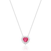 Gargantilha De Prata Coração Zircônia Rosa Liv Gargantilha De Prata Coração Zircônia Rosa Liv