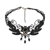 Gargantilha De Renda Preta Para Meninas, Colar Punk Gótico Grunge, Joia De Clavícula Para Mulheres,