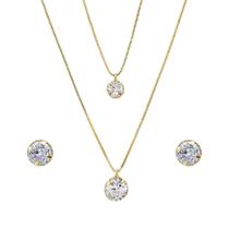 Gargantilha Dupla Folheada A Ouro 45Cm E 40Cm + Brinco