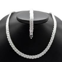 Gargantilha E Pulseira Folheadas A Prata Trançada 06 Fios Gargantilha E Pulseira Folheadas A Prata Trançada 06 Fios