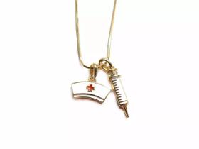 Gargantilha Enfermagem Enfermeira Folheado a Ouro 18k