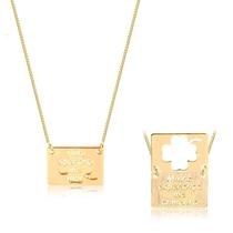 Gargantilha Estilo Abre E Fecha Com Trevo Vazado E Frase