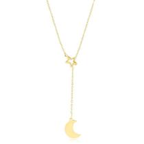 Gargantilha Estilo Gravata Estrela Passante Lua Folheada