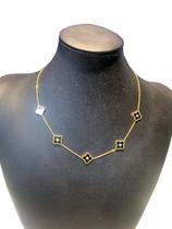 Gargantilha Feminina 5 Trevos Preto C/Pedra Banhado Ouro 18K