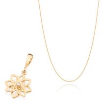 Gargantilha Feminina Com Pingente Flor Rommanel Banhados A Ouro 18k