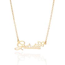 Gargantilha Feminina Gratidão com Borboleta Banhada a Ouro 18k 532577