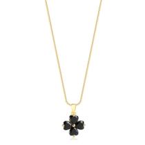 Gargantilha Flor Com Pedras Negras Folheado A Ouro