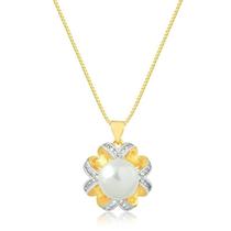 Gargantilha Flor Com Pérolas E Pedras De Zircônias Folheada Gargantilha Flor Com Pérolas E Pedras De Zircônias Folheada