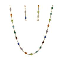 Gargantilha Folheada A Ouro Pedras Coloridas Oval 45Cm