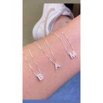 Gargantilha Letra Inicial nome Cravejada 45cm V12 Em Prata 925 Legítima