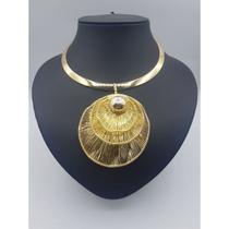 Gargantilha linha vazada banhada a ouro 18k