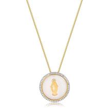 Gargantilha Madre Pérola Aplicação Nossa Senhora Folheada