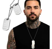 Gargantilha Masculina Aço Inox Dog Tag Dupla Placa Exército Prata Corrente de Bolinha Gargantilha Masculina Aço Inox Dog Tag Dupla Placa Exército Prata Corrente de Bolinha