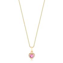 Gargantilha Mini Coração Zirconias Cristal Rubi Folheado