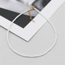 Gargantilha missangas Branco, colar moda verão, bijuteria praia, chocker micanças brancas, gargantil