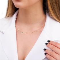 Gargantilha Ouro 18k 750 Com Zircônias Coloridas 3mm - 40cm