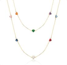 Gargantilha Ouro 18k Com Zircônias 5mm Coração - 40cm Colorido Gargantilha Ouro 18k Com Zircônias 5mm Coração - 40cm Colorido