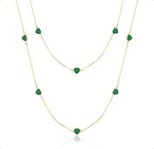 Gargantilha Ouro 18k Com Zircônias 5mm Coração - 40cm Verde Esmeralda