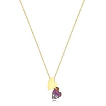 Gargantilha Pingente Coração Duplo Cravejado Multicolor